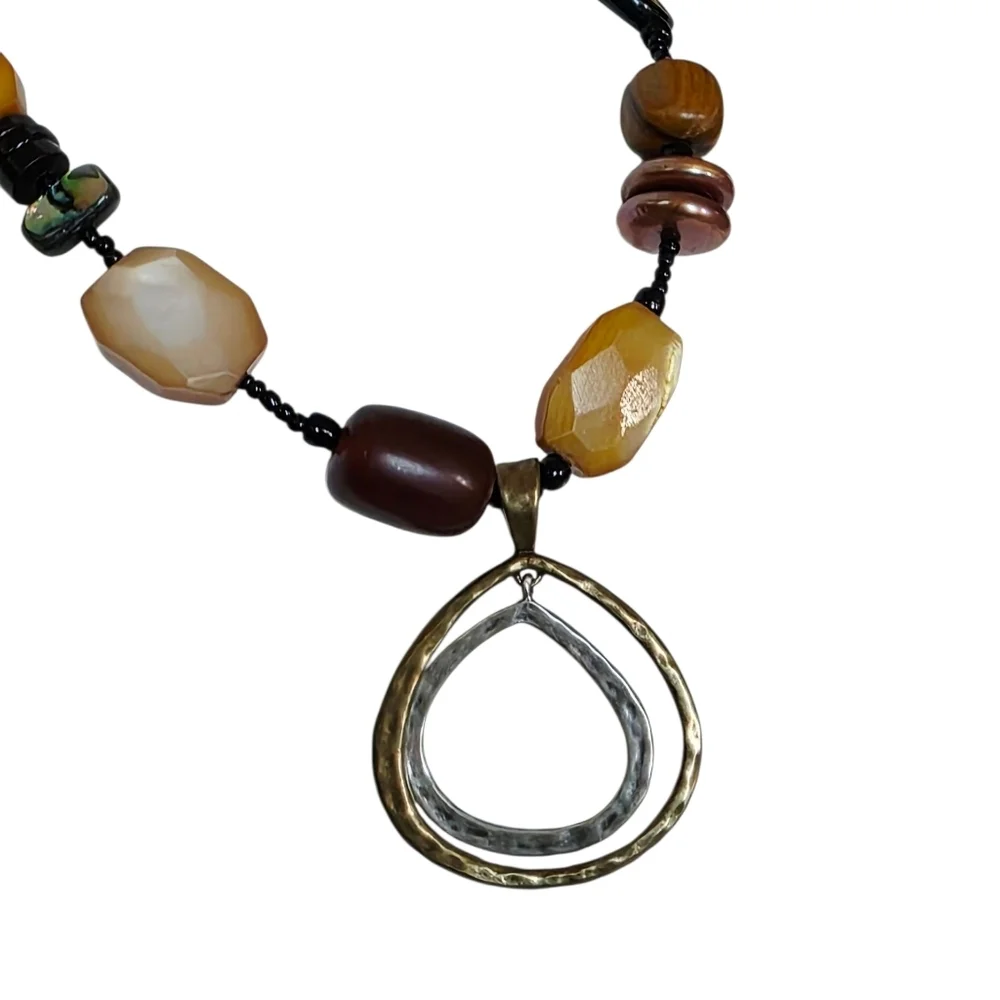 SILPADA 925 Sterling Silver Brass Pearl Shell Double Teardrop Pendant Necklace